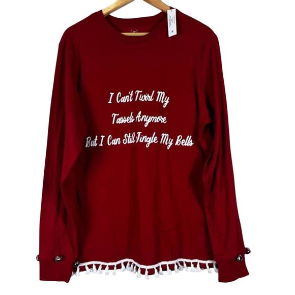 NWT George Graphic Top Mens L Red Christmas Tassel Bell Pullover Funny Holiday - Picture 1 of 5